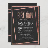 Invitation Bordure Rose dorée simple et dorée Noir Chic Anniv (Devant / Derrière)