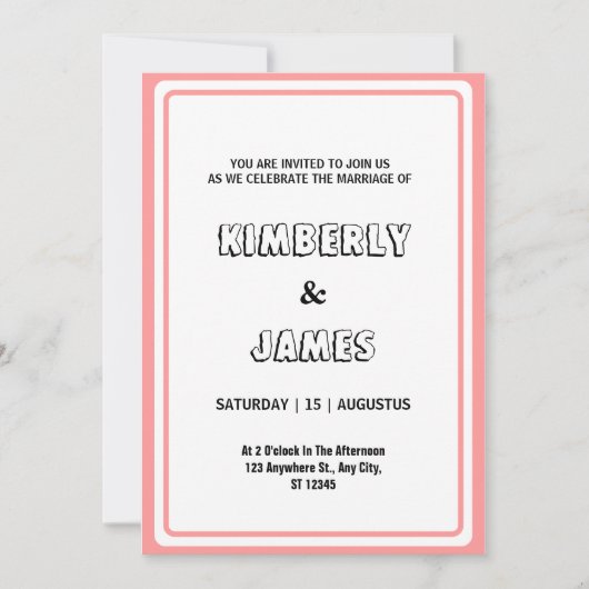 Invitation Bordure rose élégant minimaliste moderne mariage (Devant)
