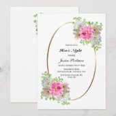 Invitation Bordure rose florale or Hen's Night (Devant / Derrière)