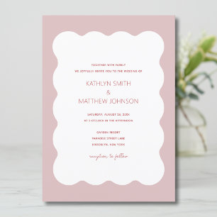 Invitation Bordure rose rouge vague moderne Mariage rétro