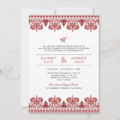 Invitation Bordure rouge Damask Anand Karaj Sikh Mariage (Devant)