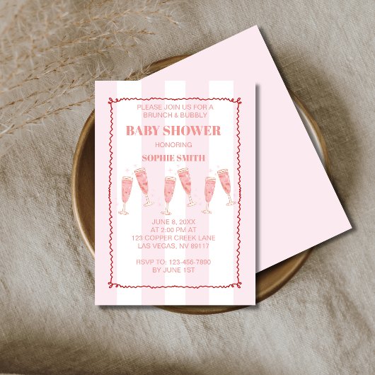 Invitation Bordure rouge rose rétro Brunch et Baby shower mou