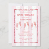 Invitation Bordure rouge rose rétro Brunch et Baby shower mou (Devant)