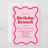 Invitation Bordure rouge rose rétro vague Anniversaire Brunch (Devant)