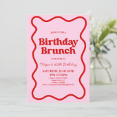 Invitation Bordure rouge rose rétro vague Anniversaire Brunch (Debout devant)