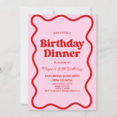 Invitation Bordure rouge rose rétro Wavy Anniversaire Dîner f (Devant)