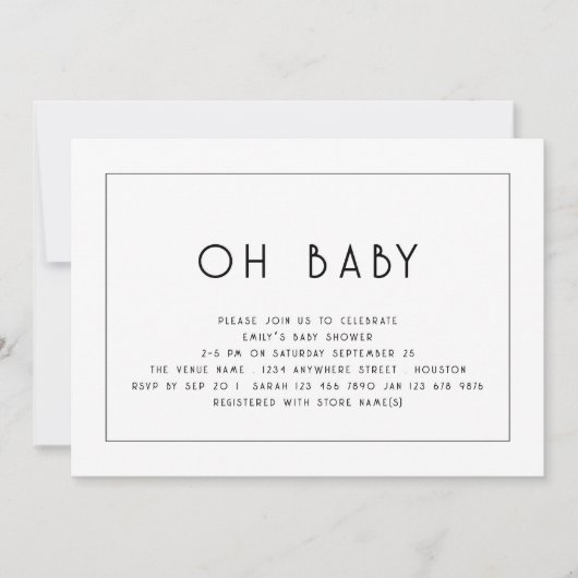 Invitation Bordure simple Bordure noir blanc Oh Baby shower (Devant)