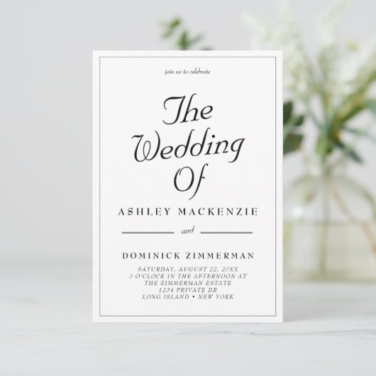 Invitation Bordure simple rustique tout en un Mariage (Debout devant)