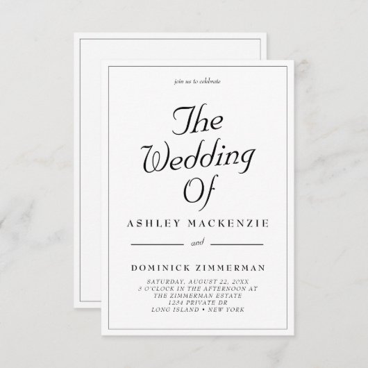 Invitation Bordure simple rustique tout en un Mariage (Devant / Derrière)