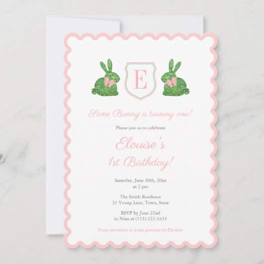 Invitation Bordure Vave Certains Lapin Est Un Premier Anniver (Devant)