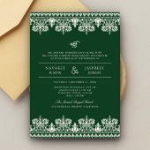 Invitation Bordure verte ivoire Damask Anand Karaj Sikh Maria