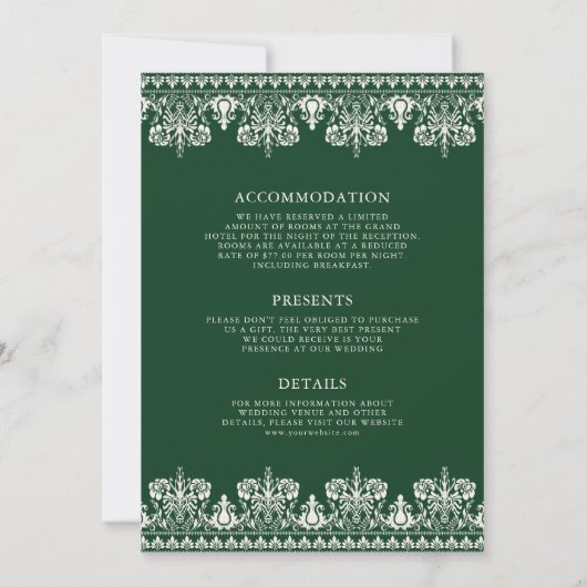 Invitation Bordure verte ivoire Damask Anand Karaj Sikh Maria (Dos)