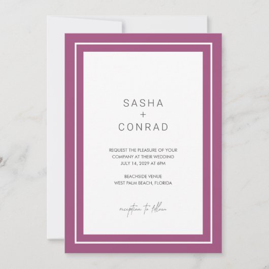 Invitation Bordure violet gras Mariage moderne (Devant)
