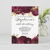 Invitation Bordures florales d'or et de Bourgogne 60e anniver (Debout devant)