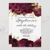 Invitation Bordures florales d'or et de Bourgogne 60e anniver (Devant / Derrière)