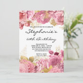 Invitation Bordures florales d'or et de rose 60e anniversaire (Debout devant)