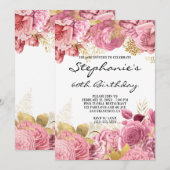 Invitation Bordures florales d'or et de rose 60e anniversaire (Devant / Derrière)