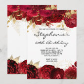 Invitation Bordures florales or et rouge 60e anniversaire (Devant / Derrière)