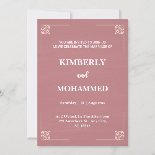 Invitation Bordures Ornat moderne Crepe rose mariage Invitati (Devant)