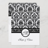 Invitation Bordures vintages en noir Damas (Devant / Derrière)