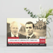 Invitation Boris Johnson 50th Birthday Mens Funny TV News (Debout devant)