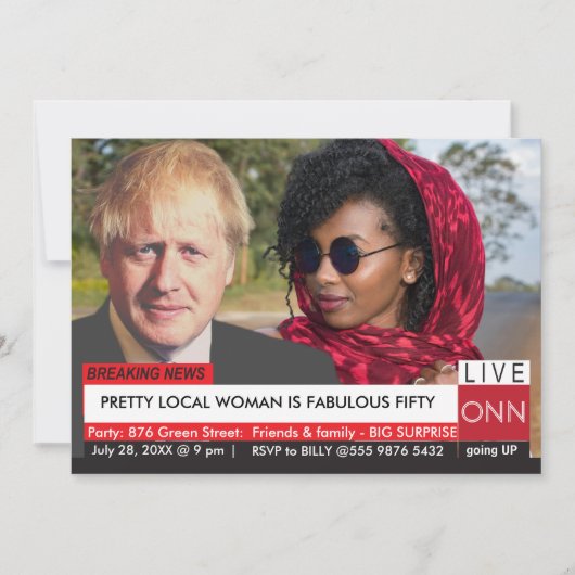 Invitation Boris Johnson Femmes 50e anniversaire Funny TV New (Devant)