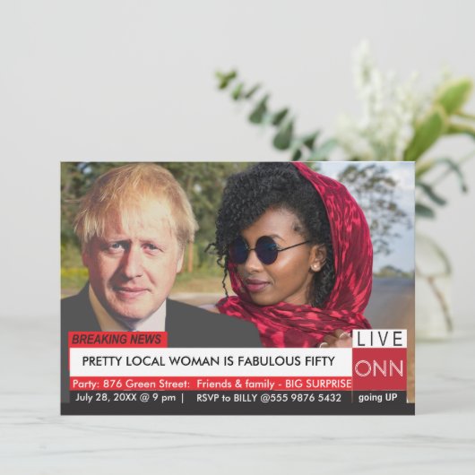 Invitation Boris Johnson Femmes 50e anniversaire Funny TV New (Debout devant)