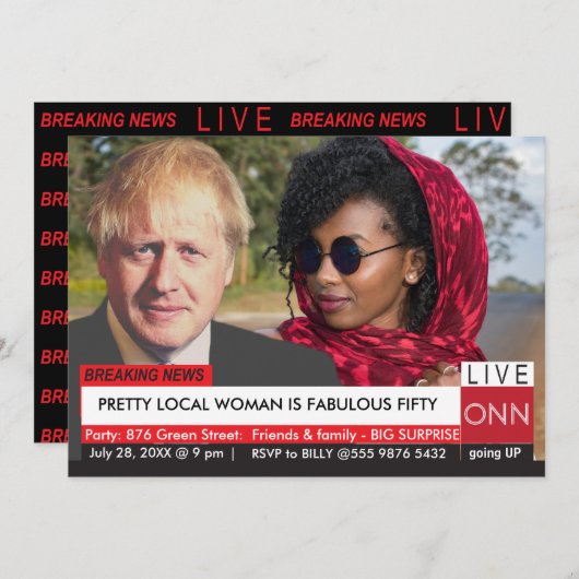 Invitation Boris Johnson Femmes 50e anniversaire Funny TV New (Devant / Derrière)