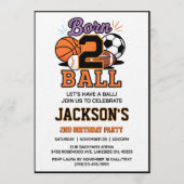 Invitation Born 2 Ball Sport Themed Boy 2nd Birthday Party  (Devant)