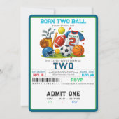 Invitation Born 2 Ball Sports Theme Boy’s 2nd Birthday Party  (Devant)