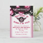 Invitation Born 2 Be Wild Pink, Black Motorcycle 2nd Birthday (Debout devant)