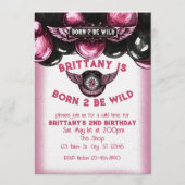Invitation Born 2 Be Wild Pink, Black Motorcycle 2nd Birthday (Devant)