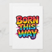 Invitation Born This Way – Bold Rainbow Pride Quote for LGBTQ (Devant / Derrière)