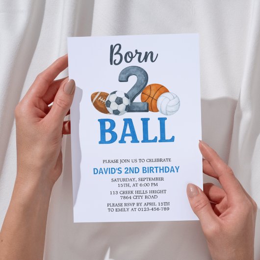 Invitation Born To Ball Sports Second Birthday