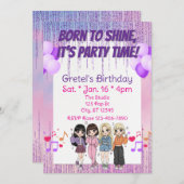 Invitation Born to Shine, Party Time, KPOP Girl Band Birthday (Devant / Derrière)
