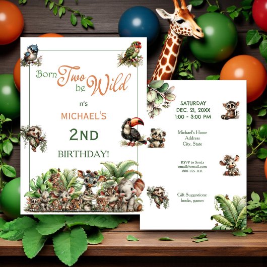 Invitation Born Two Be Wild Baby Safari Birthday Party