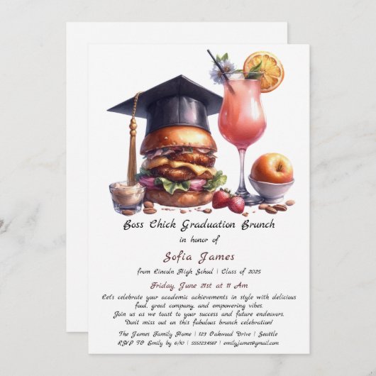 Invitation Boss Chick Graduation Brunch & BBQ (Devant / Derrière)