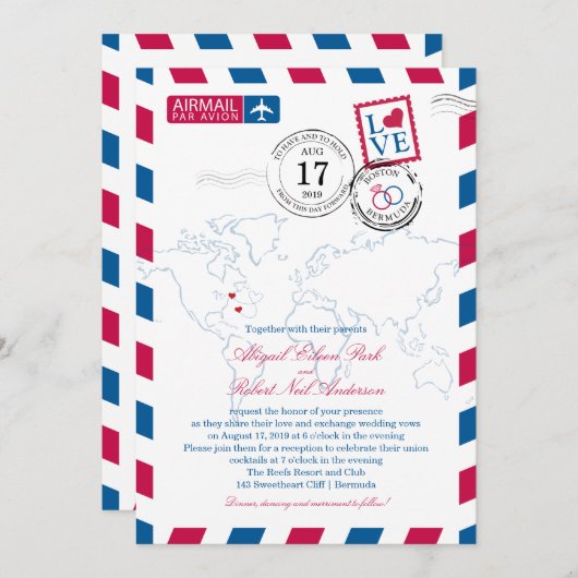 Invitation Boston aux Bermudes Mariage Airmail (Devant / Derrière)