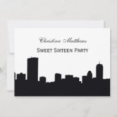 Invitation Boston Black Skyline Silhouette Sweet 16 Party (Dos)