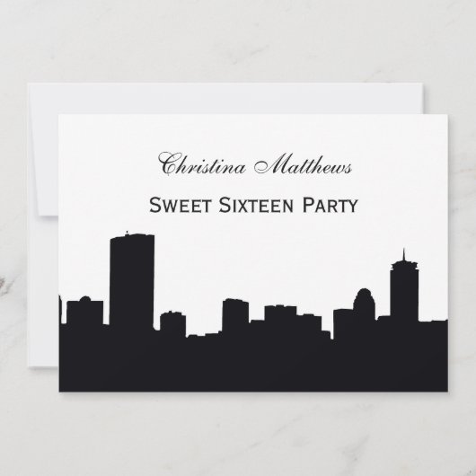 Invitation Boston Black Skyline Silhouette Sweet 16 Party (Dos)