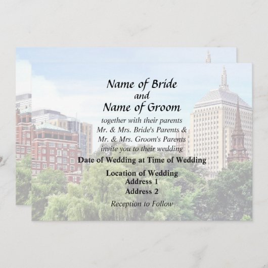 Invitation Boston MA - Vue depuis Boston Public Garden (Devant / Derrière)