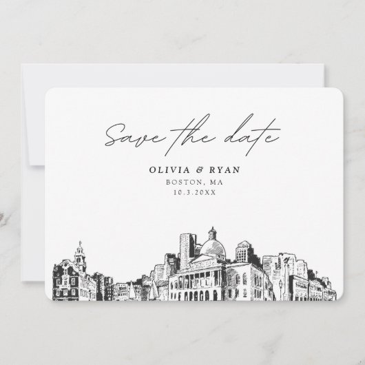 Invitation Boston Mariage Modern Enregistrer la date (Devant)