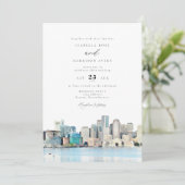 Invitation BOSTON Massachusetts Aquarelle Skyline Mariage (Debout devant)