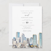 Invitation BOSTON Massachusetts Aquarelle Skyline Mariage dan (Devant)