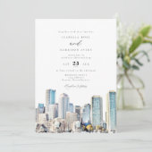 Invitation BOSTON Massachusetts Aquarelle Skyline Mariage dan (Debout devant)