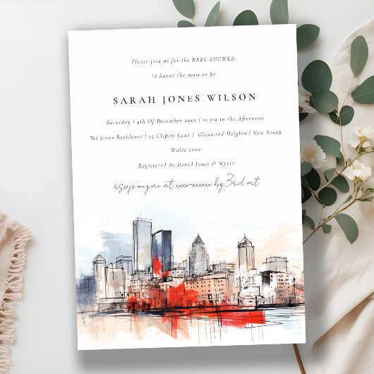 Invitation Boston Massachusetts City Scape Baby shower