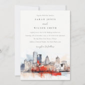 Invitation Boston Massachusetts City Scape Mariage d'aquarell (Devant)