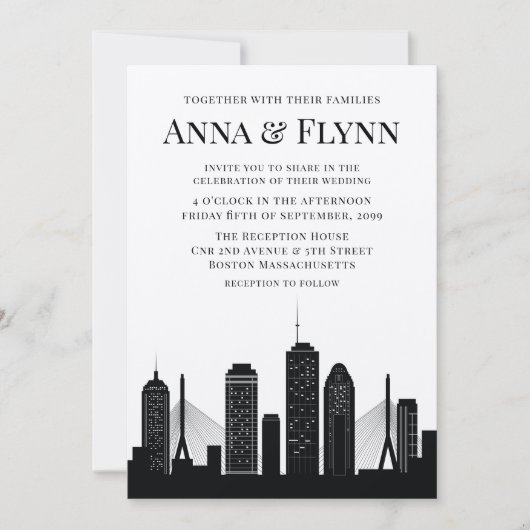 Invitation Boston Massachusetts City Skyline Wedding Party (Devant)