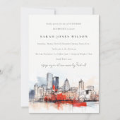 Invitation Boston Massachusetts Cityscape Aquarelle Anniversa (Devant)