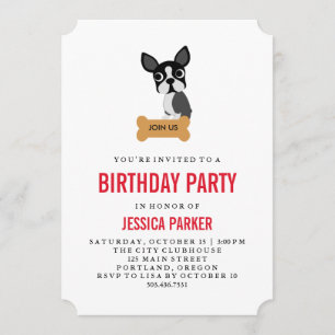 Invitation Boston mignon Terrier avec la fête d'anniversaire